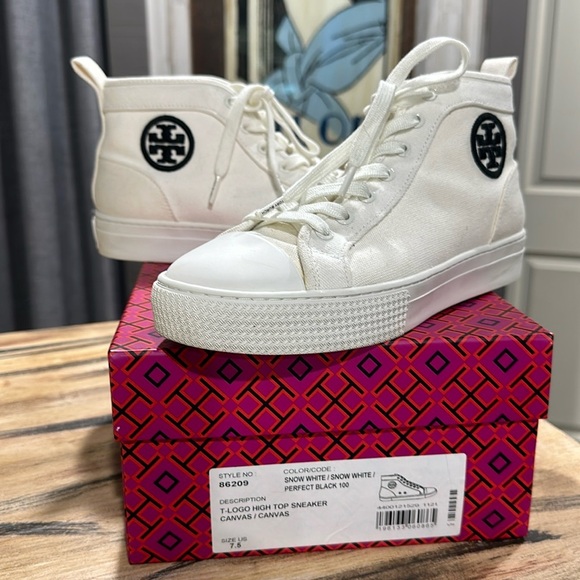 TORY BURCH LOGO HI TOP SNEAKERS - Picture 1 of 14